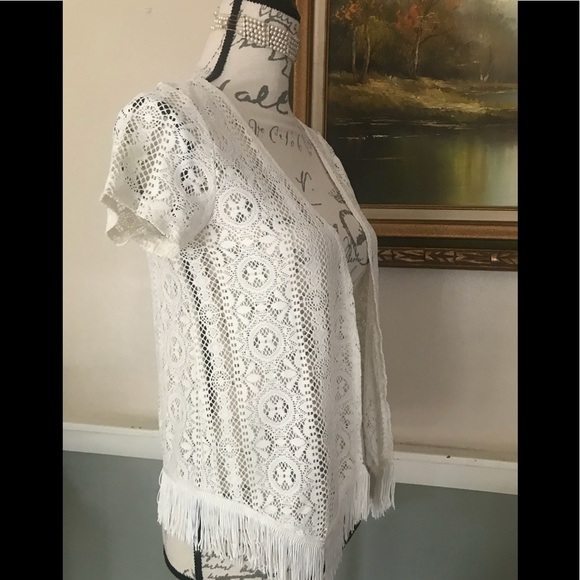 Women’s Crochet Knit Lace Open Cardigan Fringe M - Picture 8 of 8
